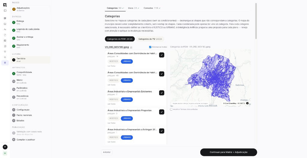 Ecrã em que o especialista ensina o plano do município à Lupa — plantas, categorias e regras.